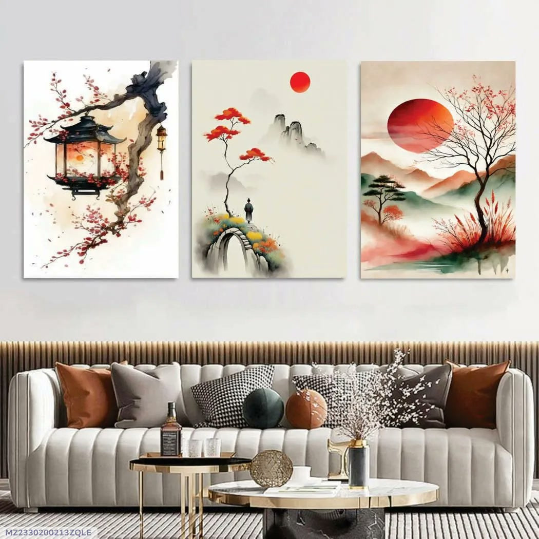 Abstract Wall Art Set of 3 Multicolor 8x11 Inches