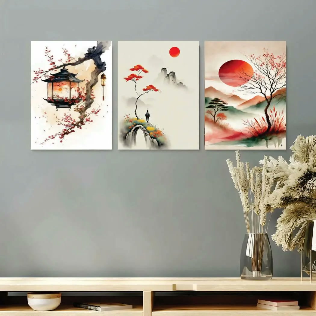 Abstract Wall Art Set of 3 Multicolor 8x11 Inches