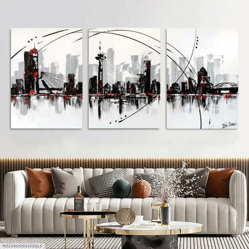 Abstract Cityscape Wall Art 3Pcs 8x11 MDF Multicolor