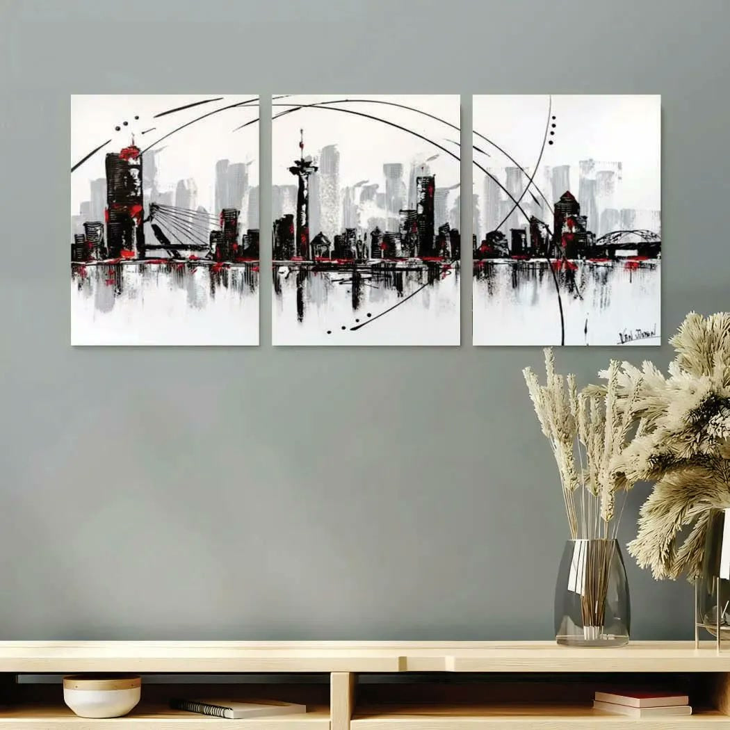 Abstract Cityscape Wall Art 3Pcs 8x11 MDF Multicolor