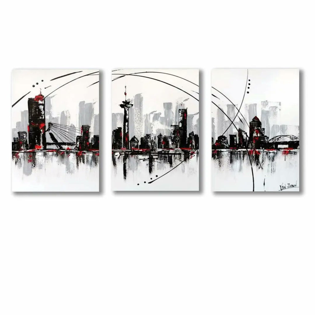Abstract Cityscape Wall Art 3Pcs 8x11 MDF Multicolor