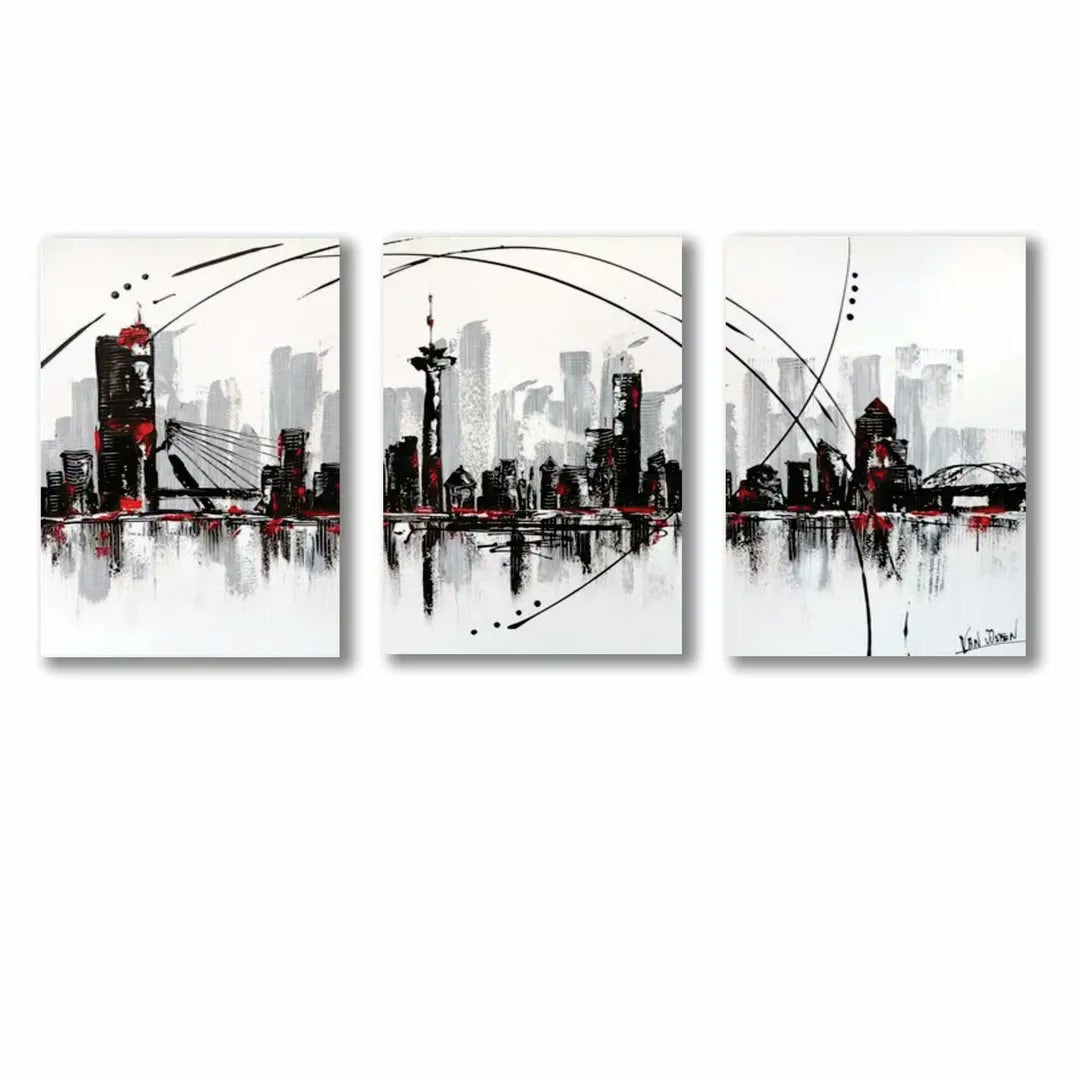 Abstract Cityscape Wall Art 3Pcs 8x11 MDF Multicolor