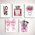 Pink Floral Wall Art Set 5Pcs 8x11 MDF Decor