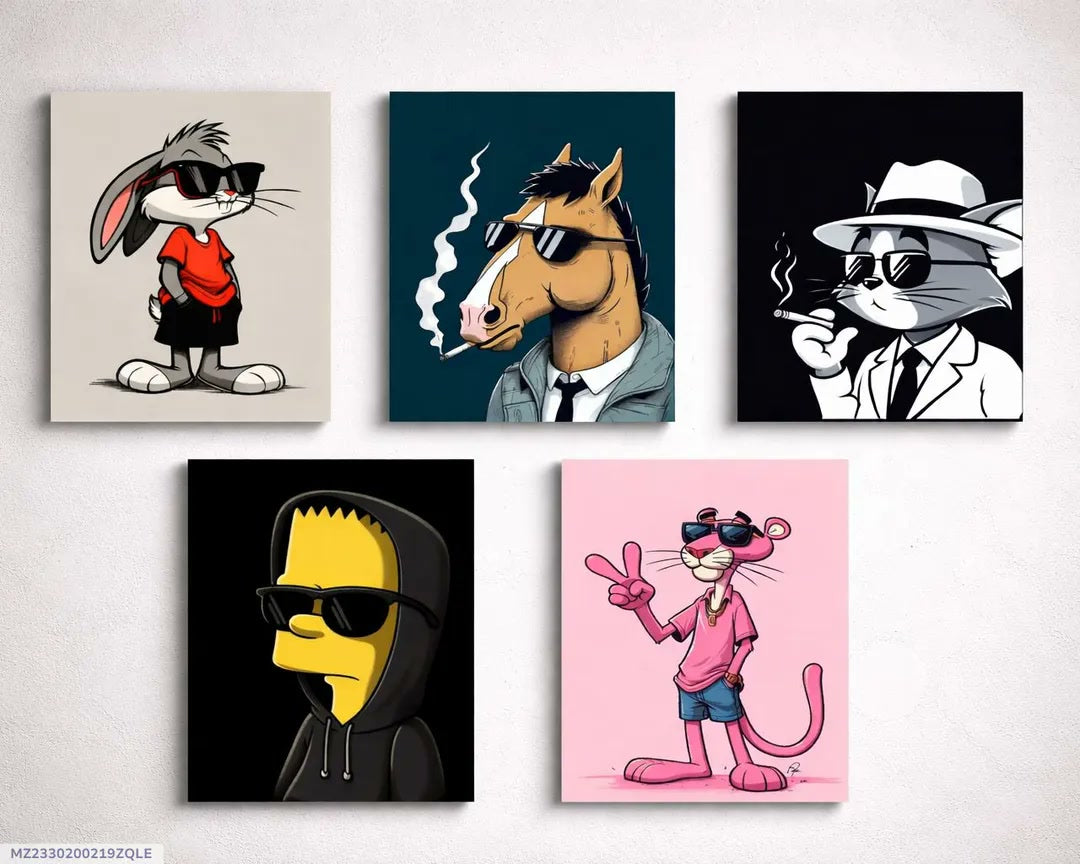5Pcs Cartoon Dog Wall Art Set 8x11 Multicolor