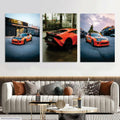 3 Pcs Orange Car Wall Art Set 8x11 MDF