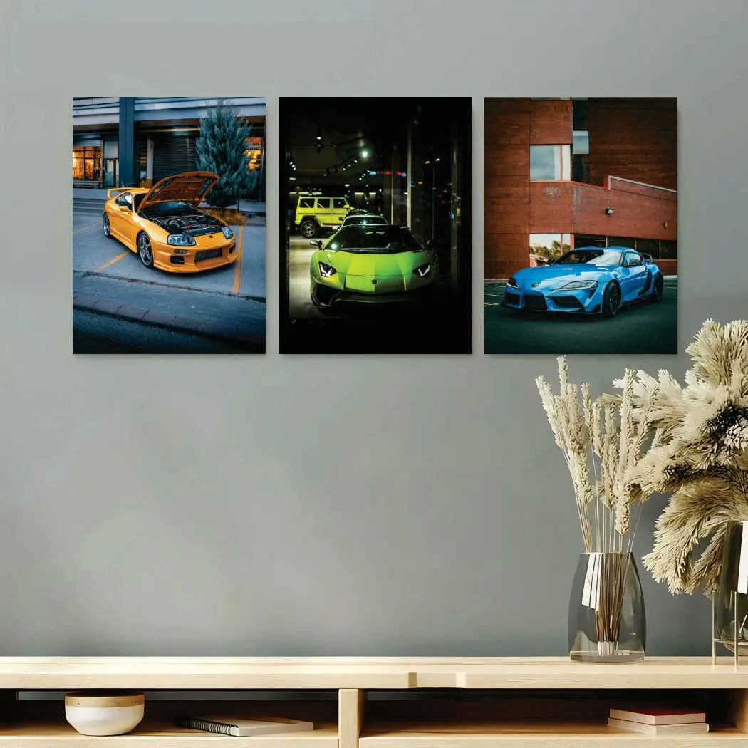 3 Pcs Multicolor Cars Wall Art Set 8x11 MDF