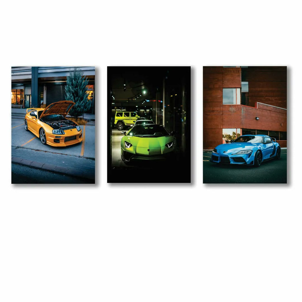 3 Pcs Multicolor Cars Wall Art Set 8x11 MDF