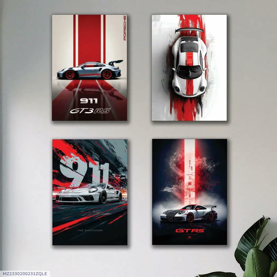 4 Pcs 8x11 Car Wall Art Paintings Set