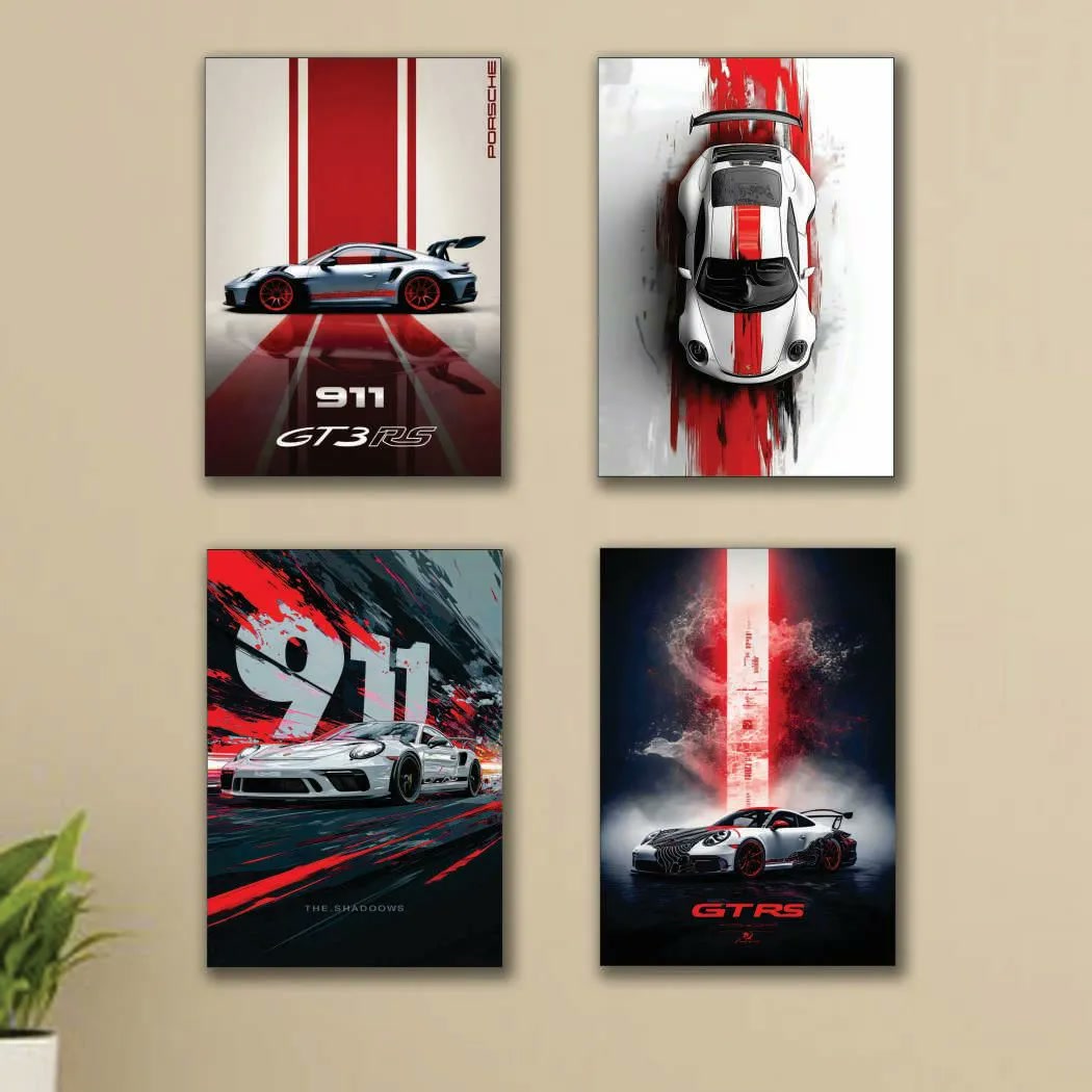 4 Pcs 8x11 Car Wall Art Paintings Set