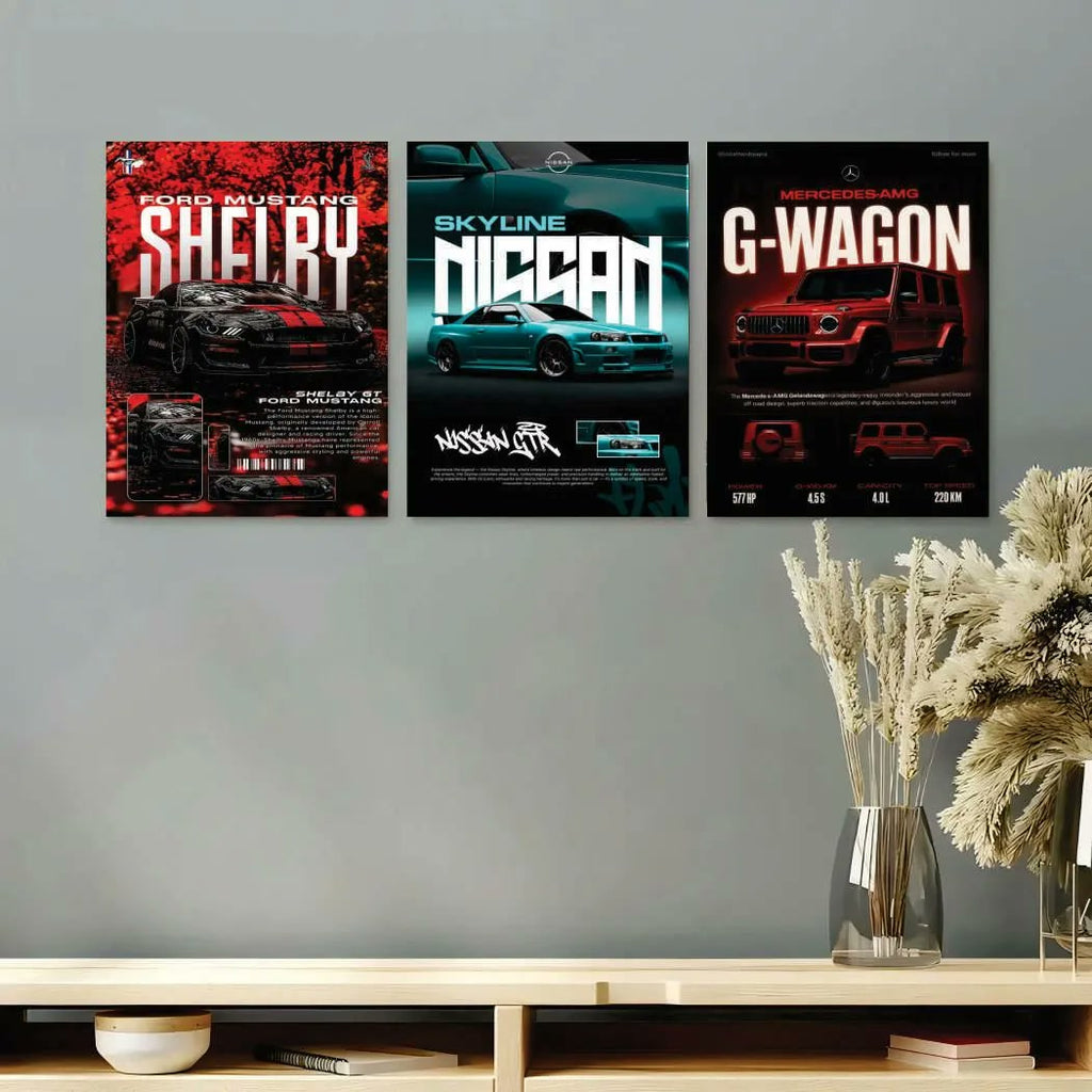 3 Pcs Cars Wall Art 8x11 MDF Multicolor