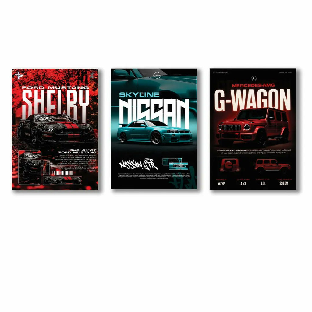 3 Pcs Cars Wall Art 8x11 MDF Multicolor
