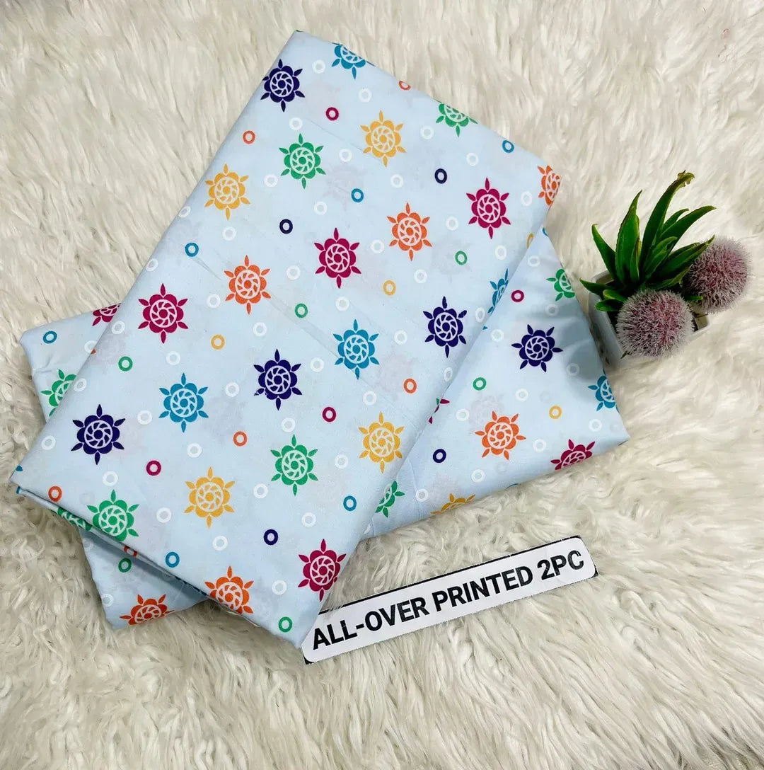 Pakistani Women Printed Polo Cotton 2Pcs Set Silver