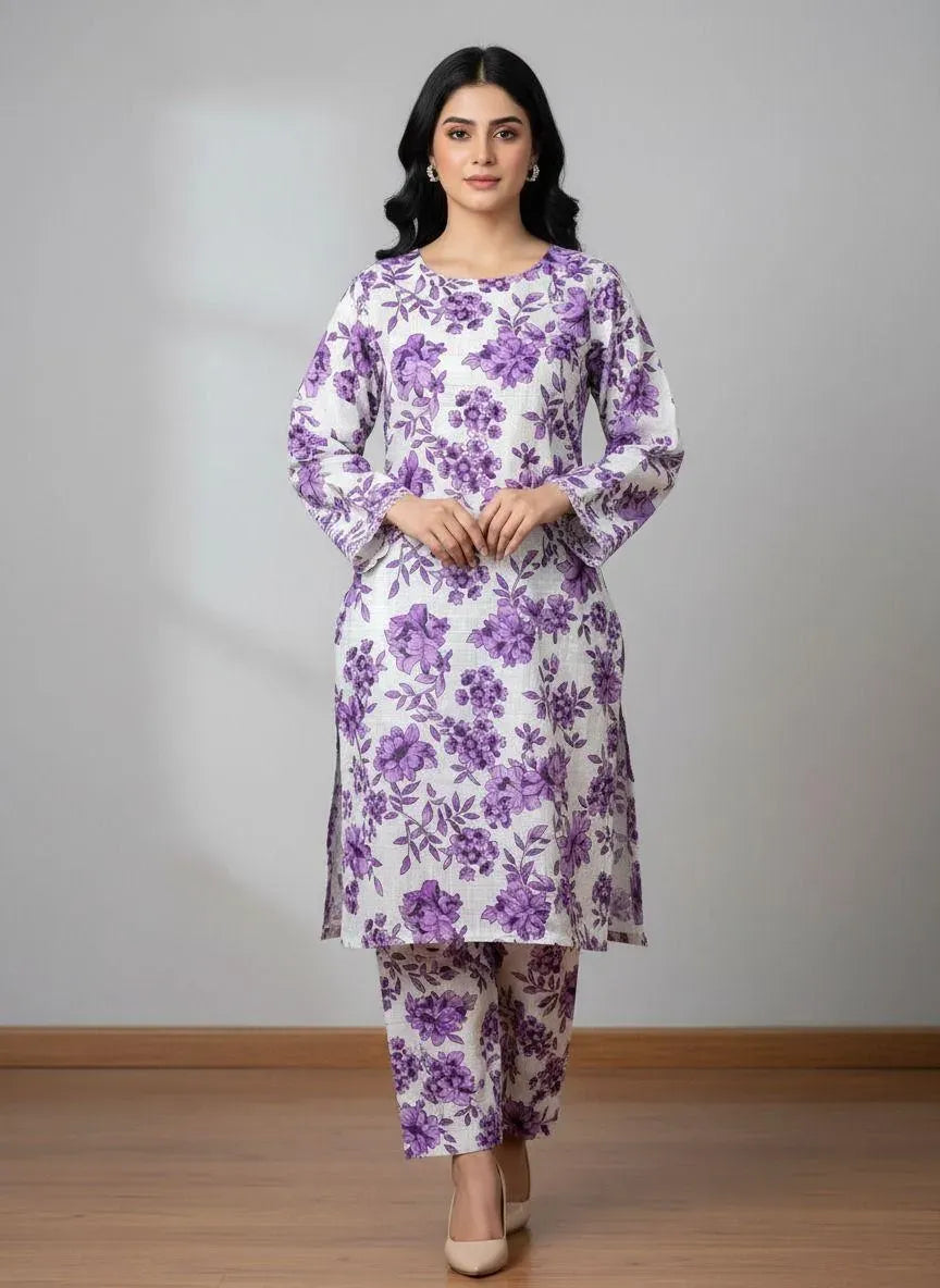 Women Printed 2-Piece Suit White Polo Cotton