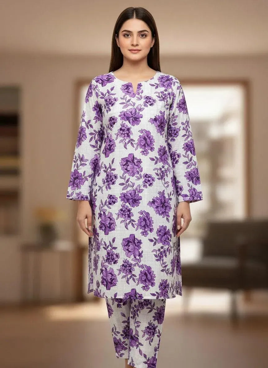 Women Printed 2-Piece Suit White Polo Cotton