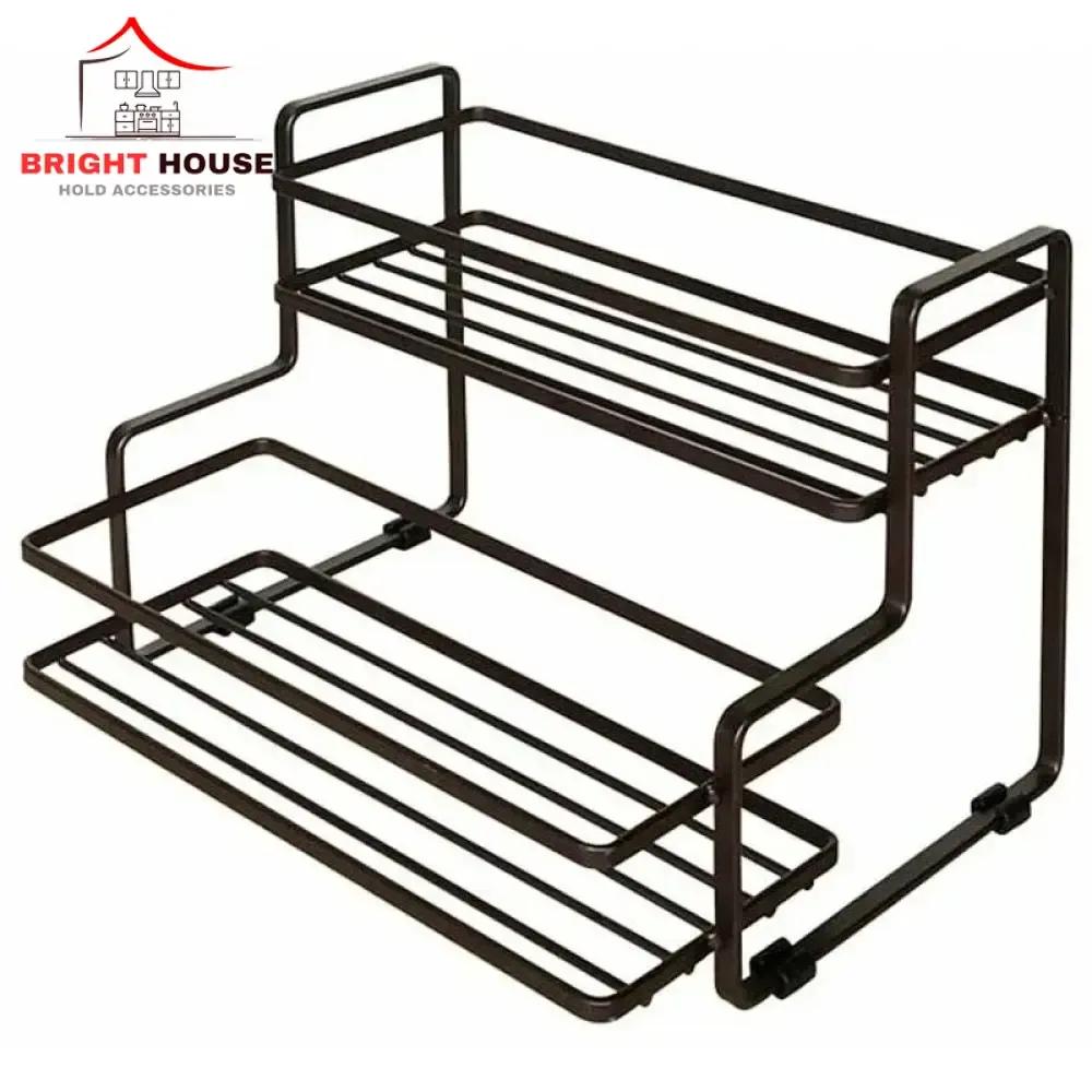Two Tier Spice Rack Black Iron Kitchen Storage