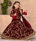 Maroon Raw Silk 3-Piece Embroidered Set for Girls 1-12