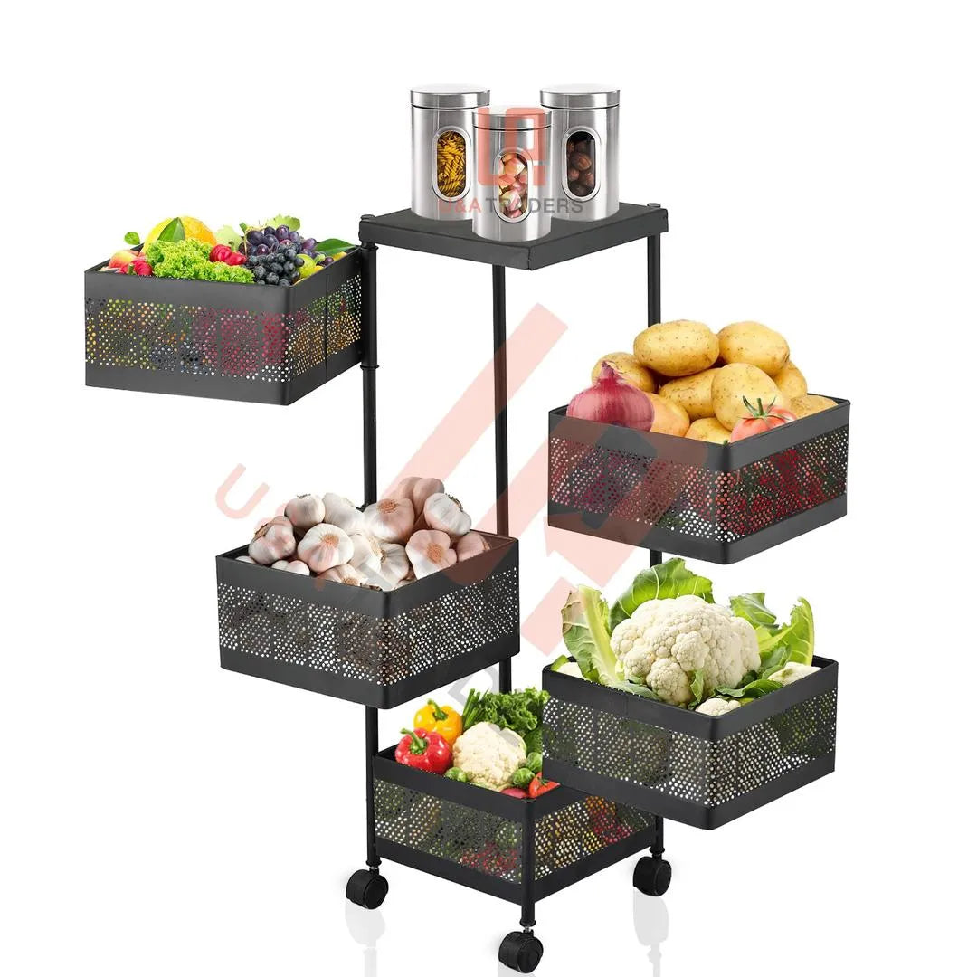Multi-Level Fruit Basket Black Iron Kitchen Organizer