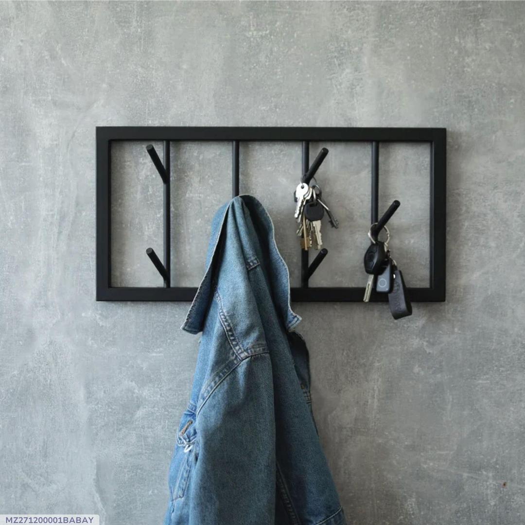 Black Wall-Mounted Iron Clothes Hanger for Small Rooms