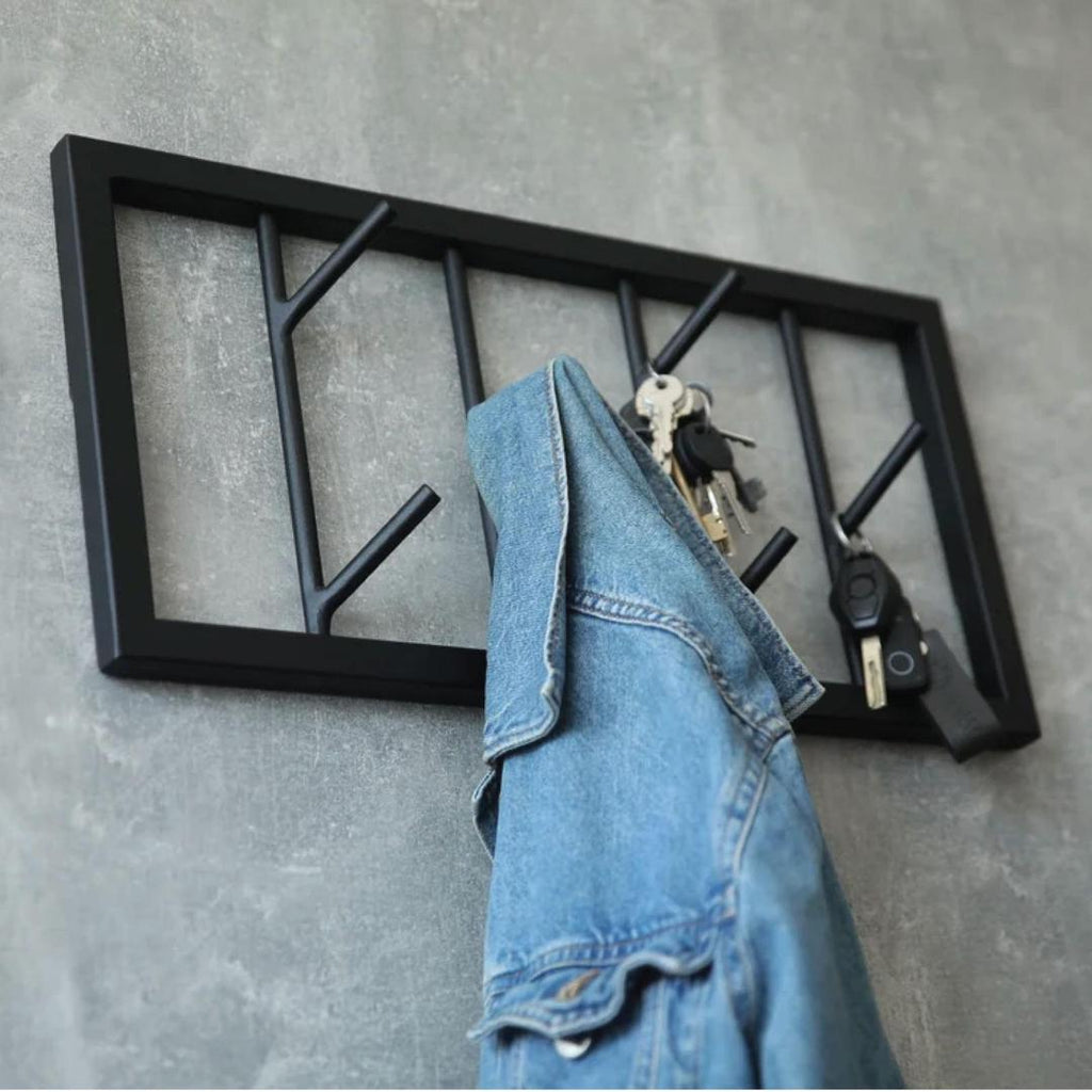 Black Wall-Mounted Iron Clothes Hanger for Small Rooms