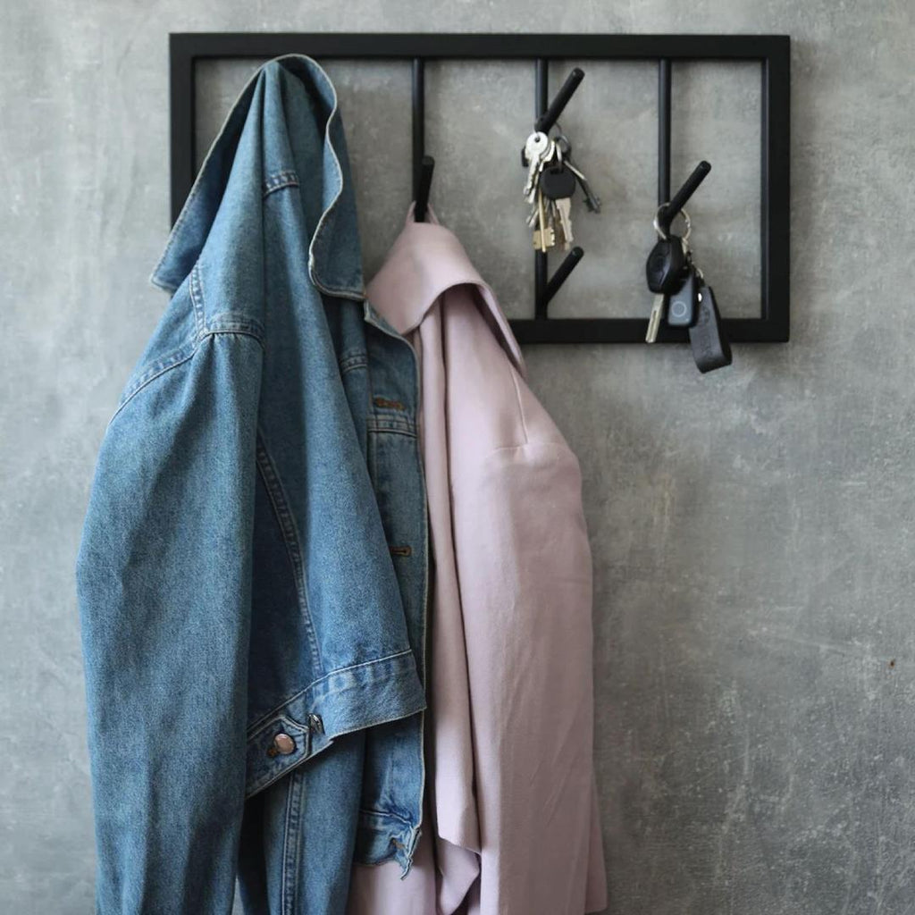 Black Wall-Mounted Iron Clothes Hanger for Small Rooms